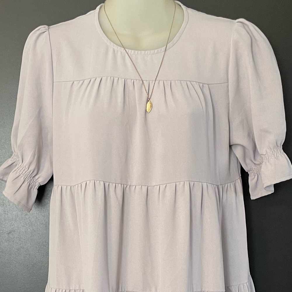Love Olive Co XS Grey Tiered Babydoll Dress ModestPuff sleeve - Picture 4 of 8